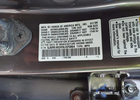 2009 Honda Cr-V Lx из США, поврежденный, VIN 5J6RE483X9L025864